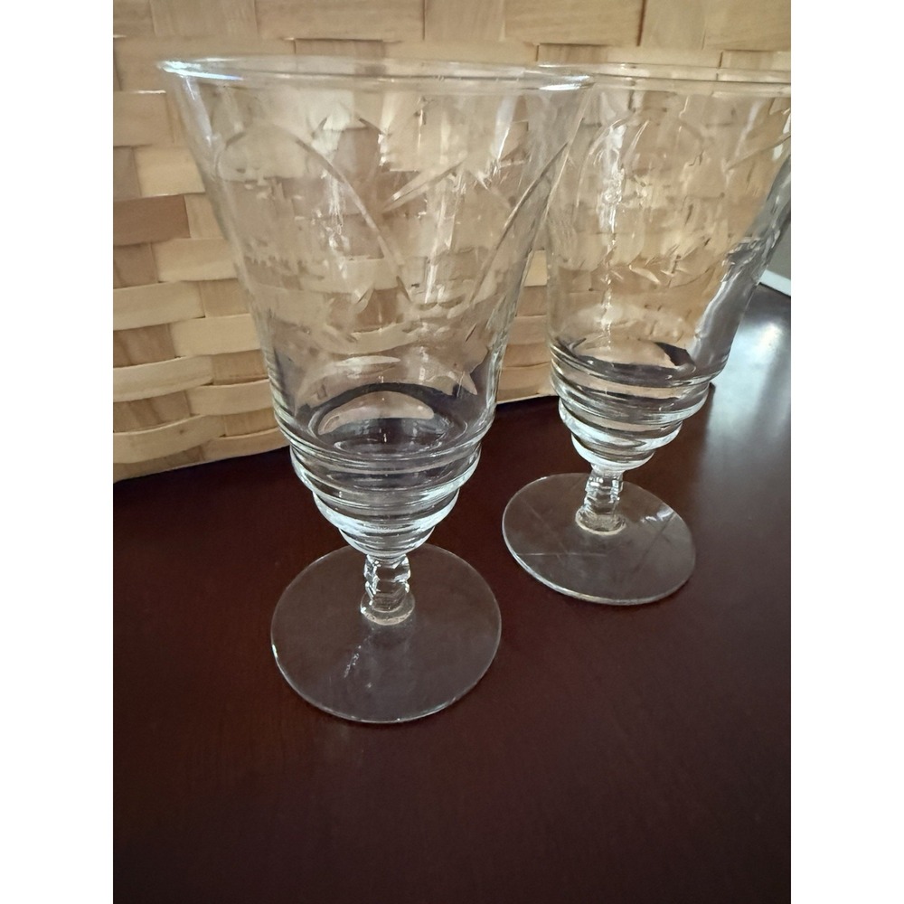 Set Of 2 Vtg 1940s Libbey Rock Sharpe Arctic Rose #3005 Iced Tea Footed Tumbler